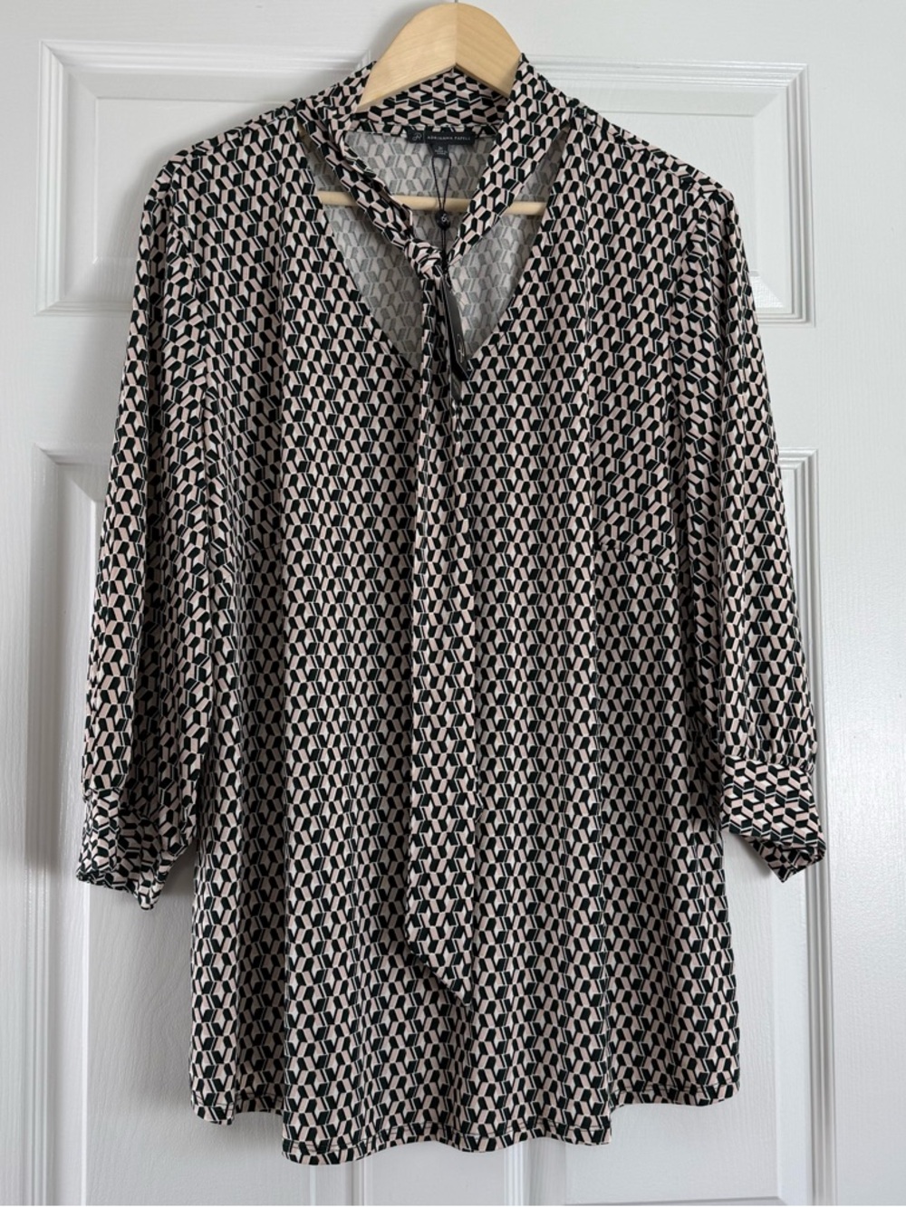 NWT Adrianna Papell Green and Blush Geometric Knit Top Size 2X